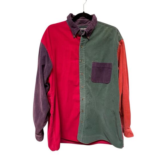Lands' End Other - Vtg Lands’ End Colorblock Corduroy Shirt Men’s XL Tall Wide Wale Single Pocket